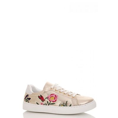 Gold shimmer flower embroidered trainers